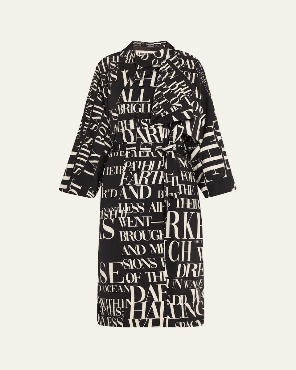 New Wave Poem Noir-Print Long Trench Coat
